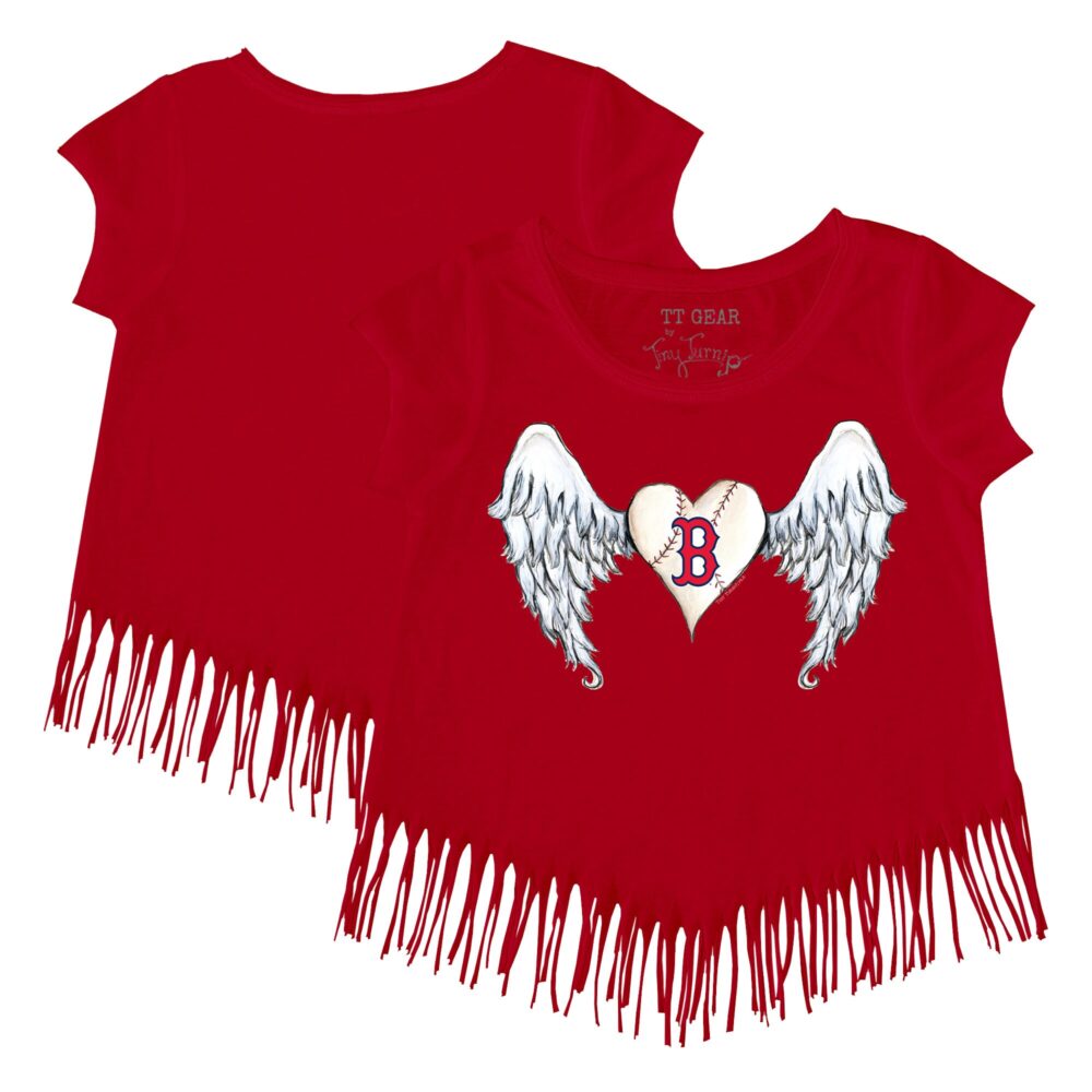 Girls Youth Boston Red Sox Tiny Turnip Red Angel Wings Fringe T-Shirt