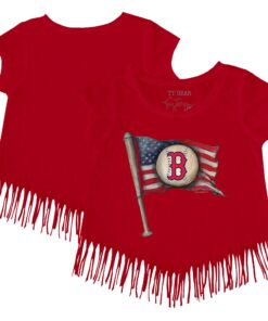 Girls Youth Boston Red Sox Tiny Turnip Red Baseball Flag Fringe T-Shirt