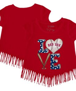 Girls Youth Boston Red Sox Tiny Turnip Red Baseball Love Fringe T-Shirt
