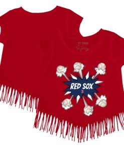 Girls Youth Boston Red Sox Tiny Turnip Red Baseball Pow Fringe T-Shirt