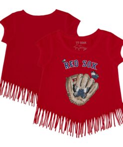 Girls Youth Boston Red Sox Tiny Turnip Red Butterfly Glove Fringe T-Shirt