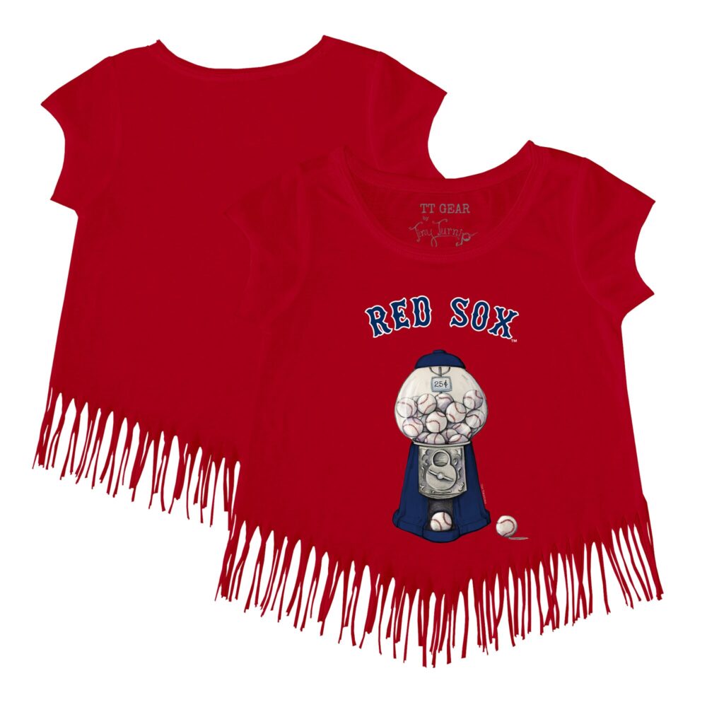 Girls Youth Boston Red Sox Tiny Turnip Red Gumball Fringe T-Shirt