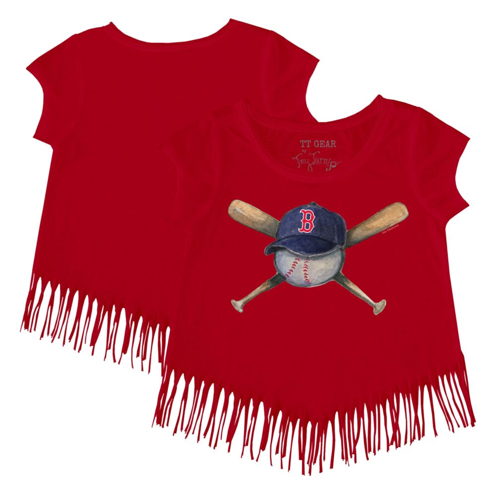 Girls Youth Boston Red Sox Tiny Turnip Red Hat Crossbats Fringe T-Shirt