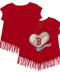 Girls Youth Boston Red Sox Tiny Turnip Red Heart Banner Fringe T-Shirt