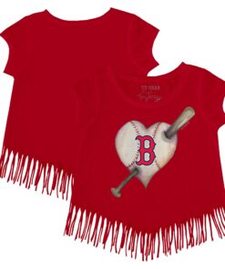 Girls Youth Boston Red Sox Tiny Turnip Red Heart Bat Fringe T-Shirt