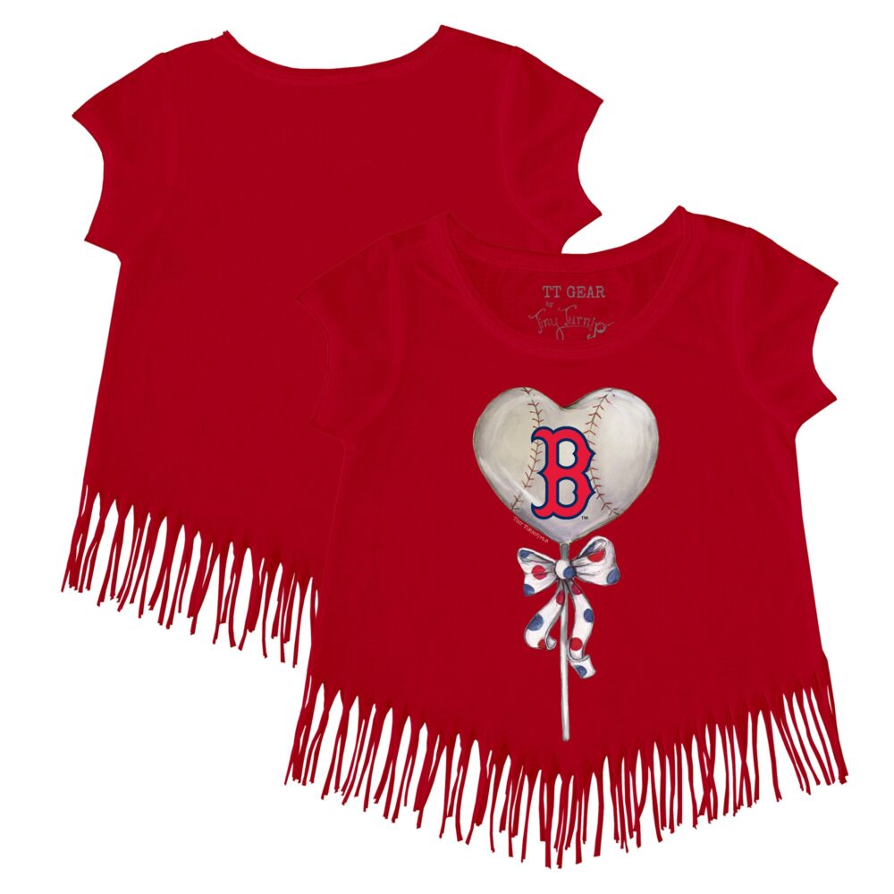 Girls Youth Boston Red Sox Tiny Turnip Red Heart Lolly Fringe T-Shirt