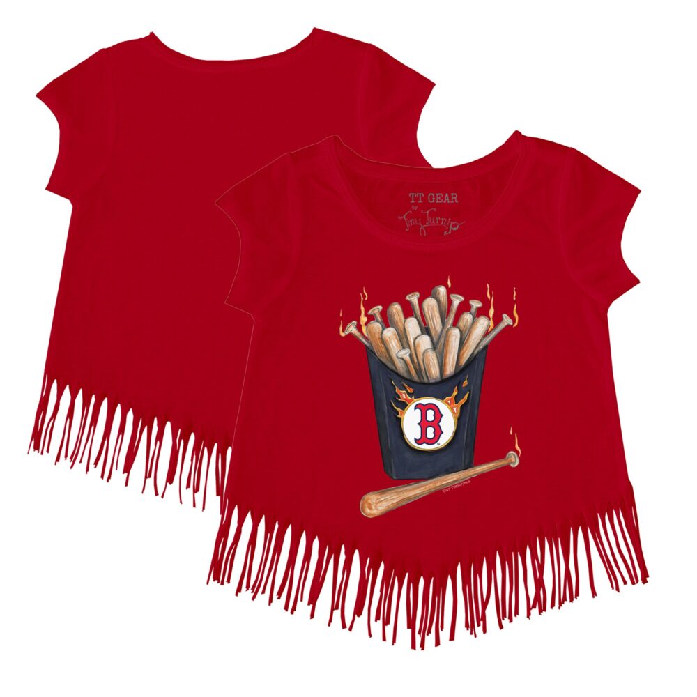 Girls Youth Boston Red Sox Tiny Turnip Red Hot Bats Fringe T-Shirt