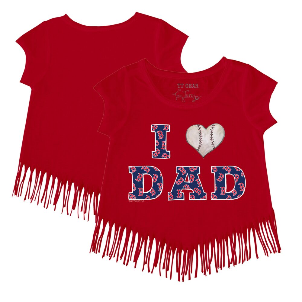 Girls Youth Boston Red Sox Tiny Turnip Red I Love Dad Fringe T-Shirt