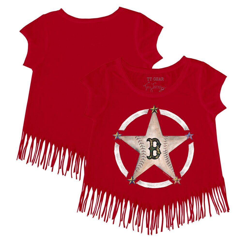 Girls Youth Boston Red Sox Tiny Turnip Red Military Star Fringe T-Shirt