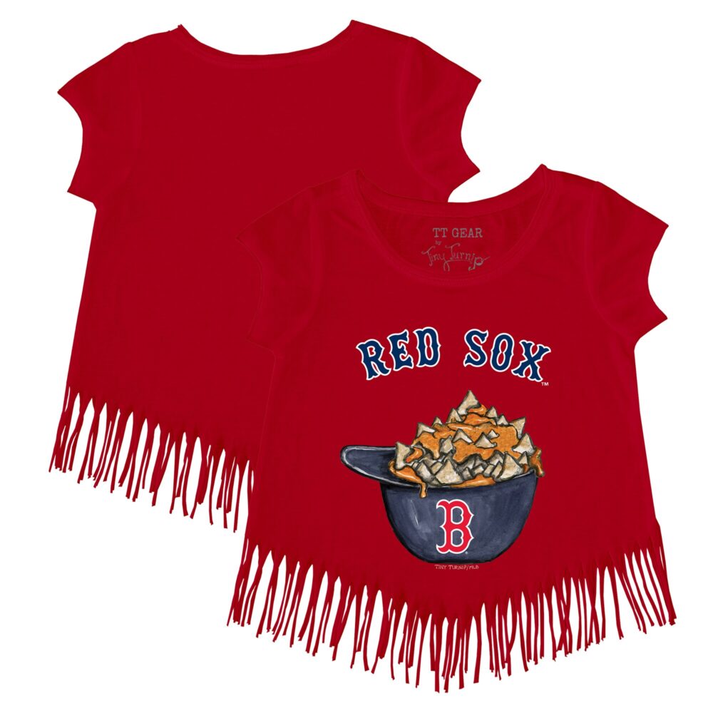Girls Youth Boston Red Sox Tiny Turnip Red Nacho Helmet Fringe T-Shirt