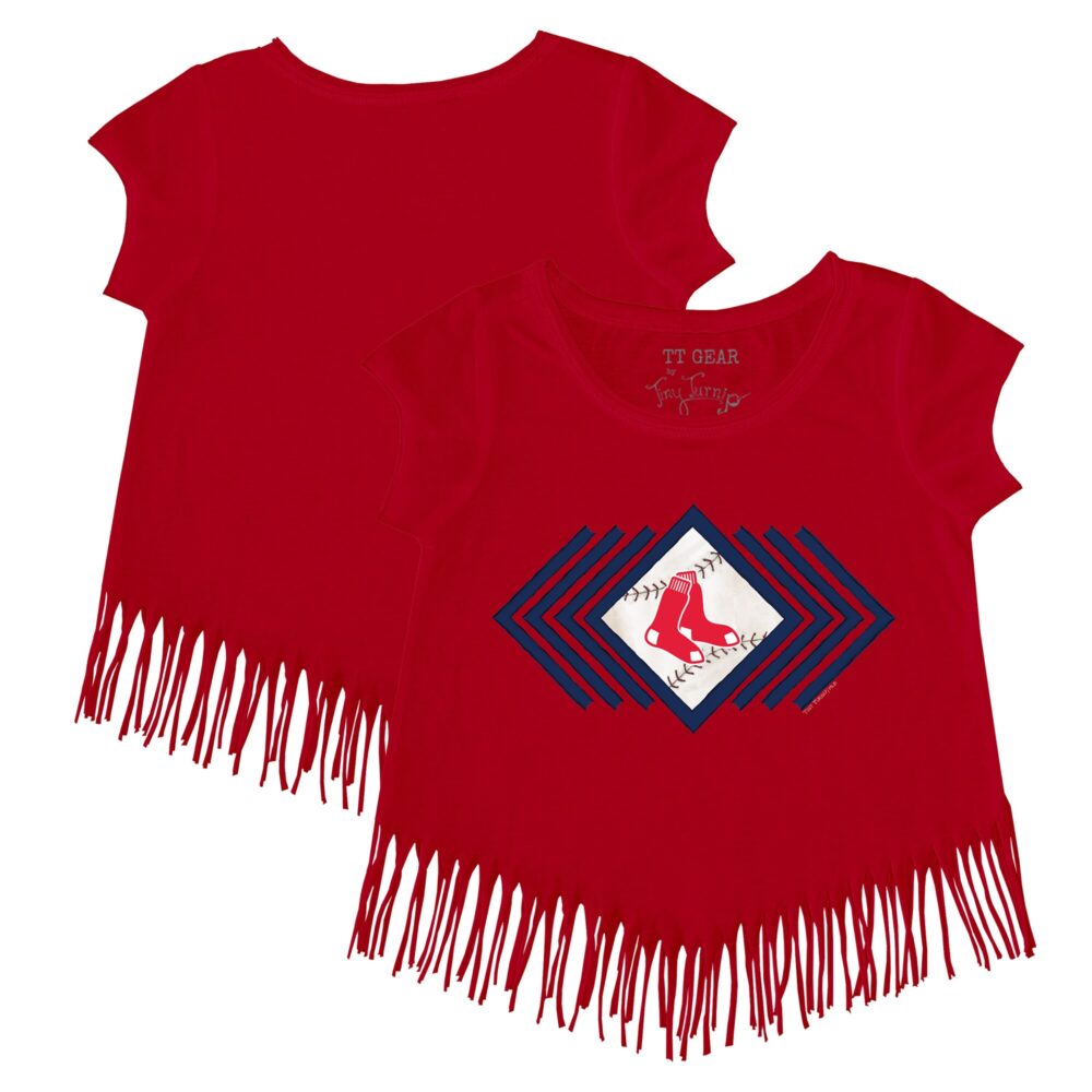 Girls Youth Boston Red Sox Tiny Turnip Red Prism Arrows Fringe T-Shirt