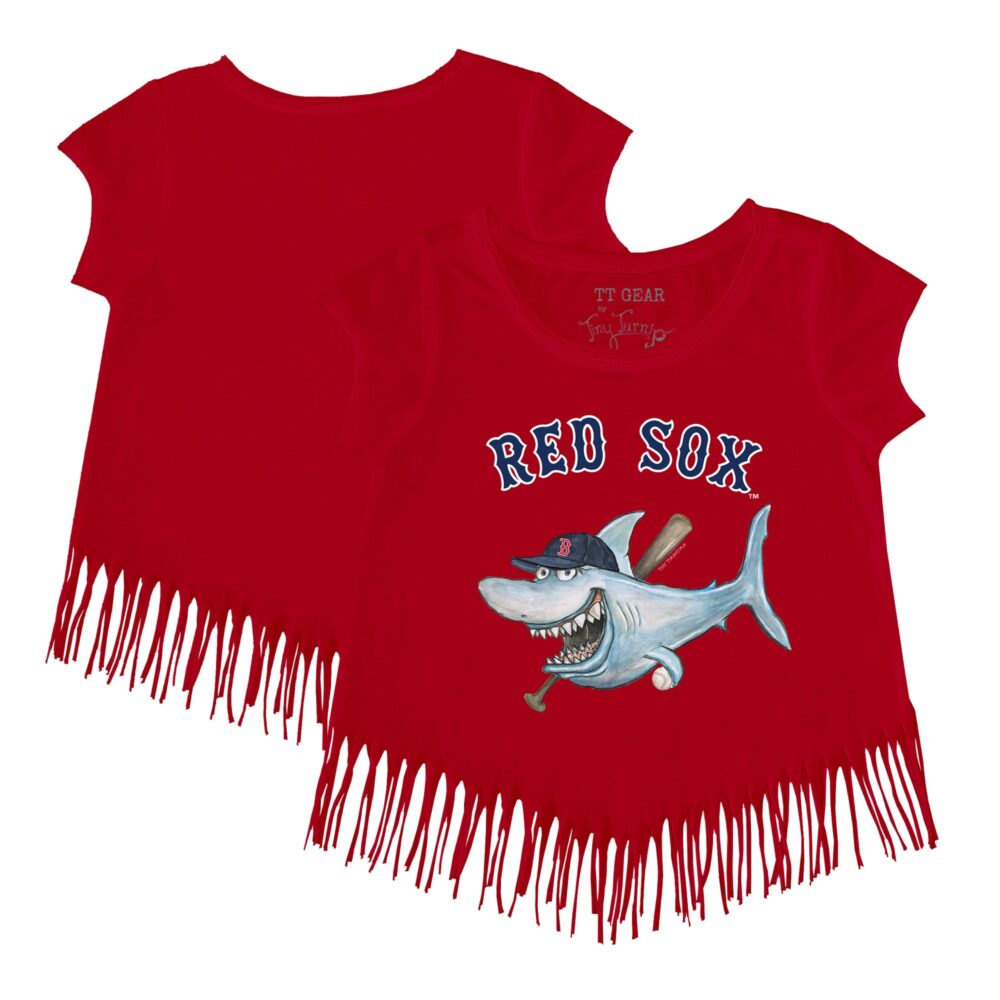 Girls Youth Boston Red Sox Tiny Turnip Red Shark Fringe T-Shirt