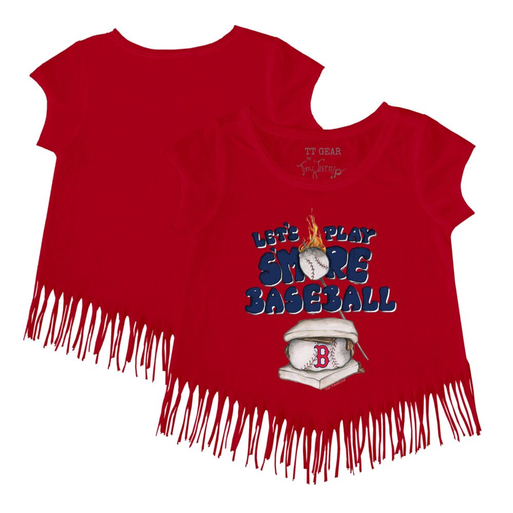 Girls Youth Boston Red Sox Tiny Turnip Red Smores Fringe T-Shirt