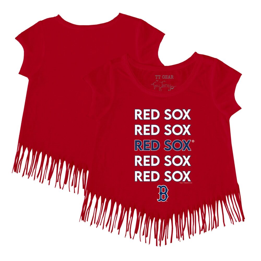 Girls Youth Boston Red Sox Tiny Turnip Red Stacked Fringe T-Shirt