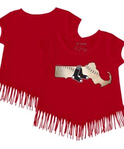 Girls Youth Boston Red Sox Tiny Turnip Red State Outline Fringe T-Shirt