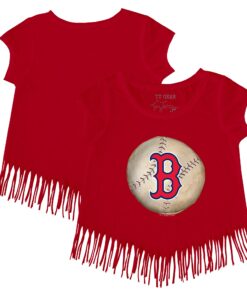 Girls Youth Boston Red Sox Tiny Turnip Red Stitched Baseball Fringe T-Shirt