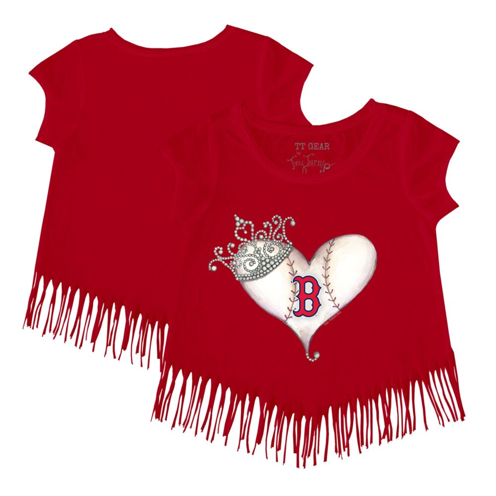 Girls Youth Boston Red Sox Tiny Turnip Red Tiara Heart Fringe T-Shirt