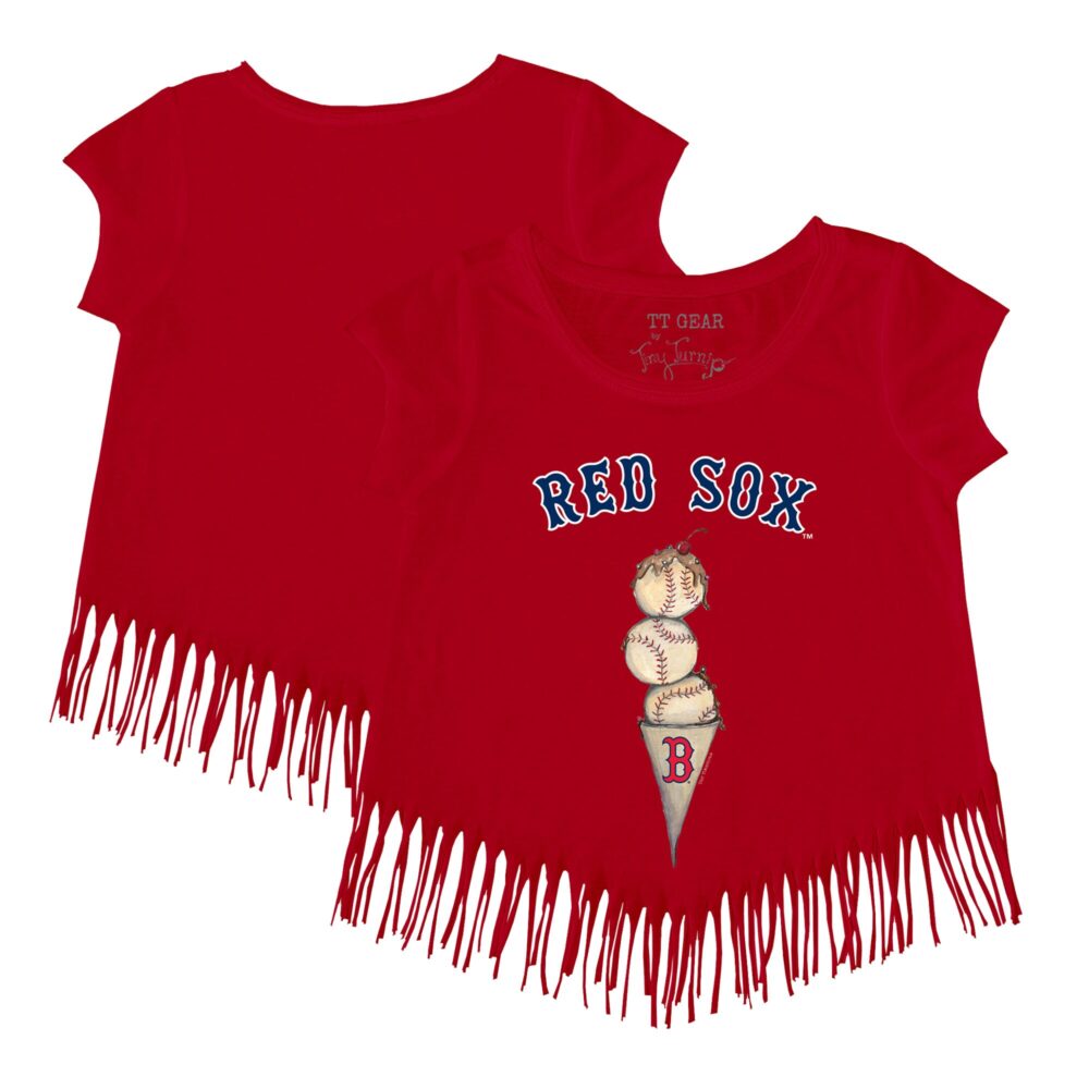 Girls Youth Boston Red Sox Tiny Turnip Red Triple Scoop Fringe T-Shirt