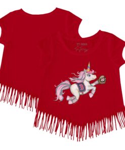 Girls Youth Boston Red Sox Tiny Turnip Red Unicorn Fringe T-Shirt