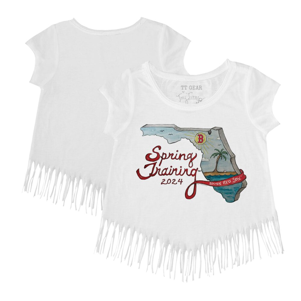 Girls Youth Boston Red Sox Tiny Turnip White 2024 Spring Training Grapefruit League Fringe T-Shirt