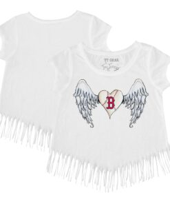 Girls Youth Boston Red Sox Tiny Turnip White Angel Wings Fringe T-Shirt