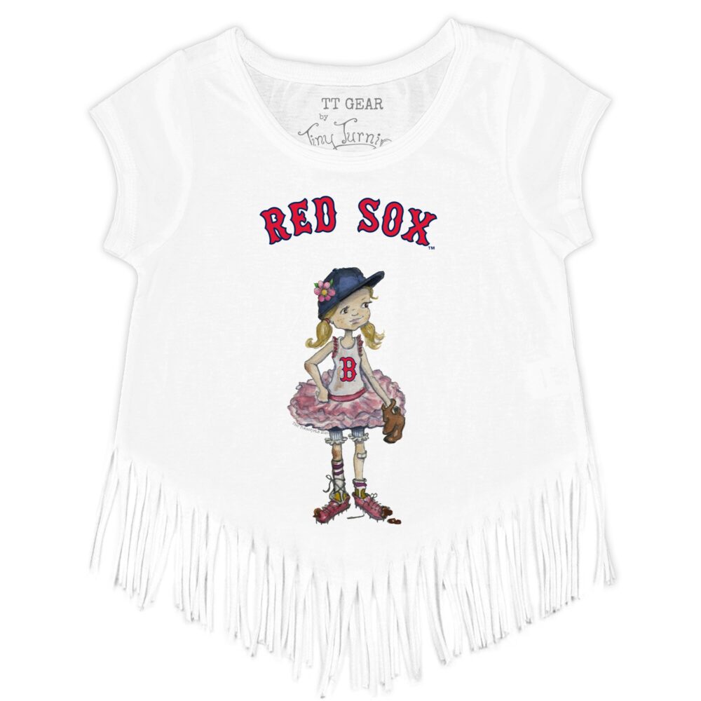 Girls Youth Boston Red Sox Tiny Turnip White Babes Fringe T-Shirt
