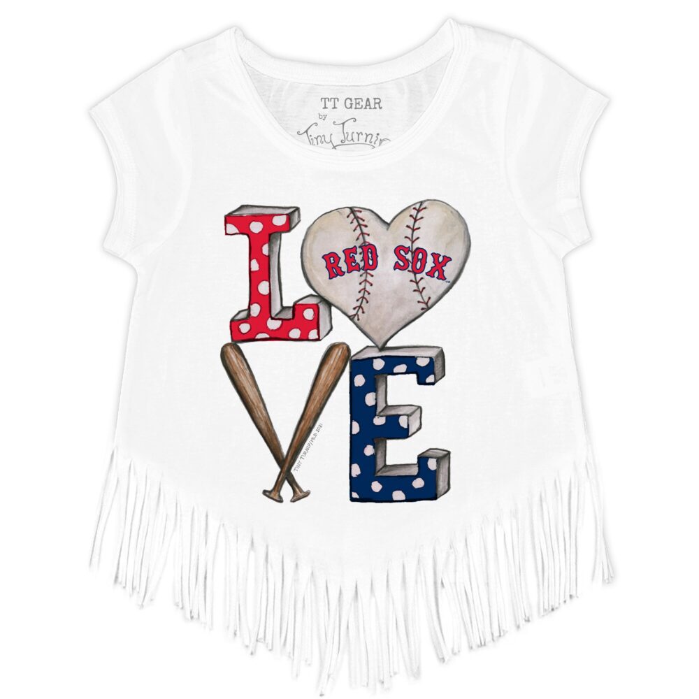 Girls Youth Boston Red Sox Tiny Turnip White Baseball Love Fringe T-Shirt