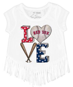 Girls Youth Boston Red Sox Tiny Turnip White Baseball Love Fringe T-Shirt