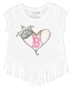 Girls Youth Boston Red Sox Tiny Turnip White Baseball Tiara Heart Fringe T-Shirt
