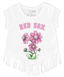 Girls Youth Boston Red Sox Tiny Turnip White Blooming Baseballs Fringe T-Shirt