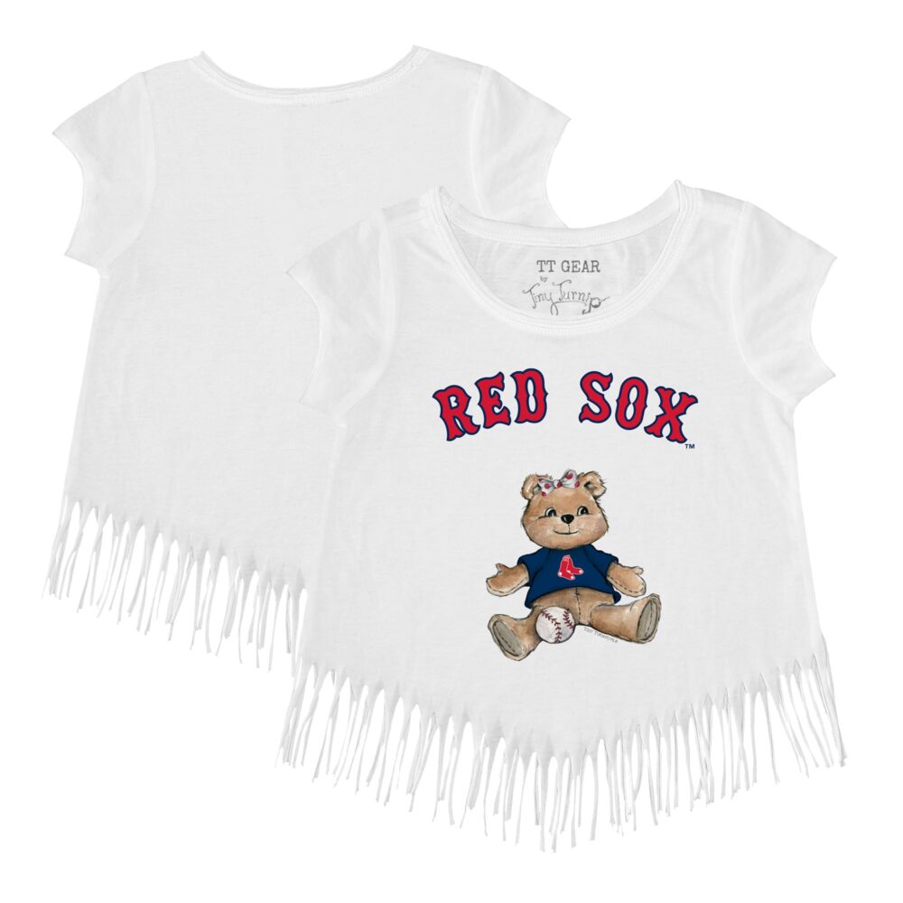 Girls Youth Boston Red Sox Tiny Turnip White Girl Teddy Fringe T-Shirt