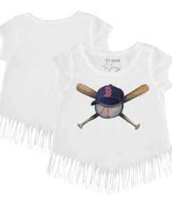 Girls Youth Boston Red Sox Tiny Turnip White Hat Crossbats Fringe T-Shirt