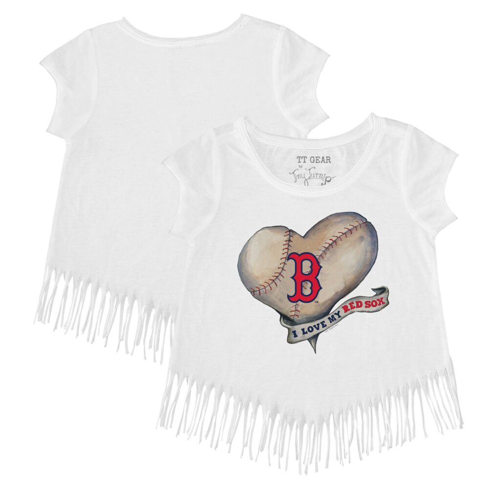 Girls Youth Boston Red Sox Tiny Turnip White Heart Banner Fringe T-Shirt