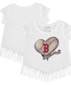 Girls Youth Boston Red Sox Tiny Turnip White Heart Banner Fringe T-Shirt