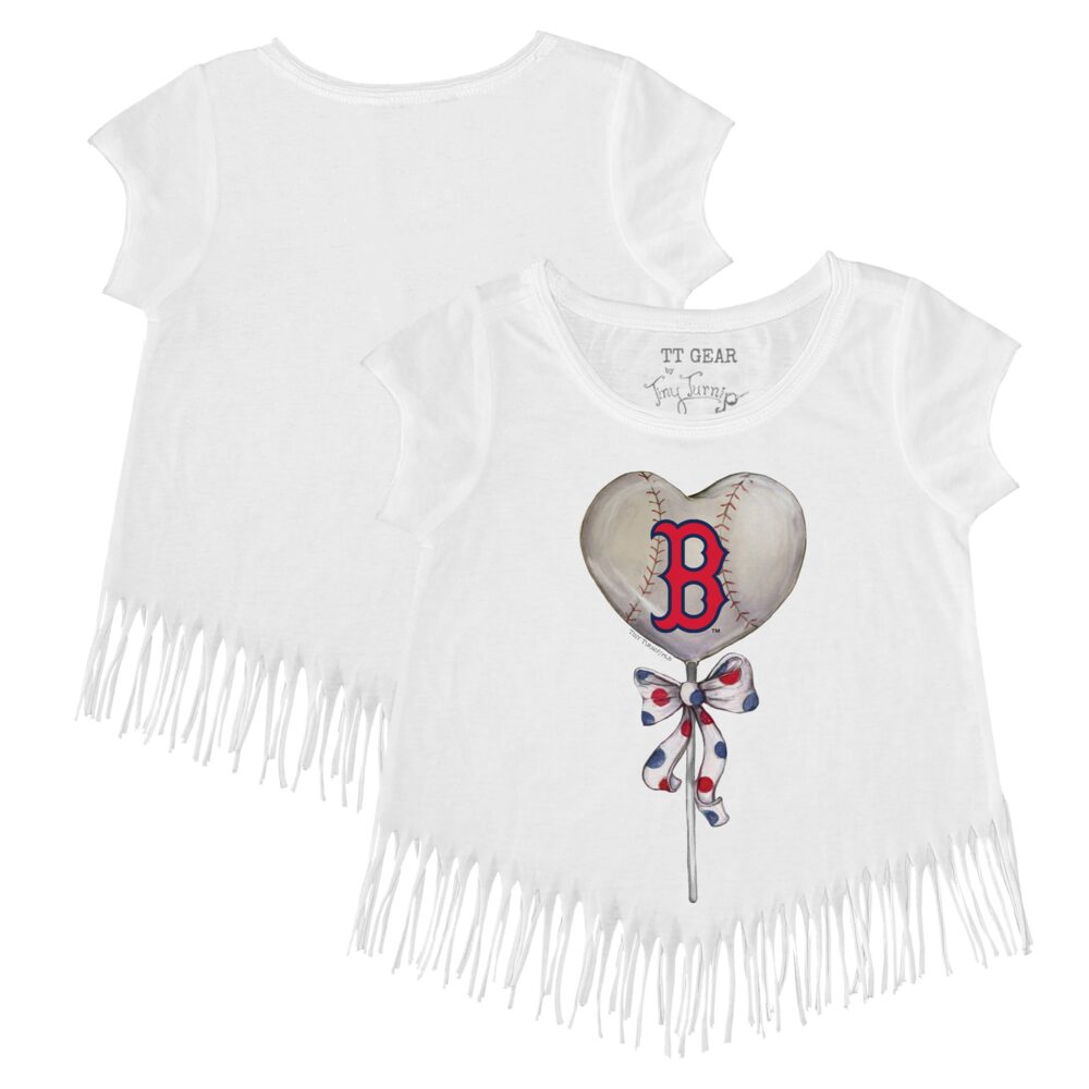 Girls Youth Boston Red Sox Tiny Turnip White Heart Lolly Fringe T-Shirt
