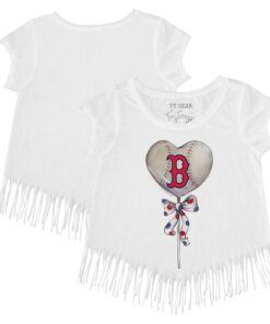Girls Youth Boston Red Sox Tiny Turnip White Heart Lolly Fringe T-Shirt