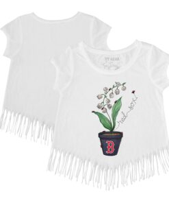 Girls Youth Boston Red Sox Tiny Turnip White Lilies & Ladybugs Fringe T-Shirt