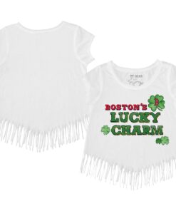 Girls Youth Boston Red Sox Tiny Turnip White Lucky Charm Fringe T-Shirt
