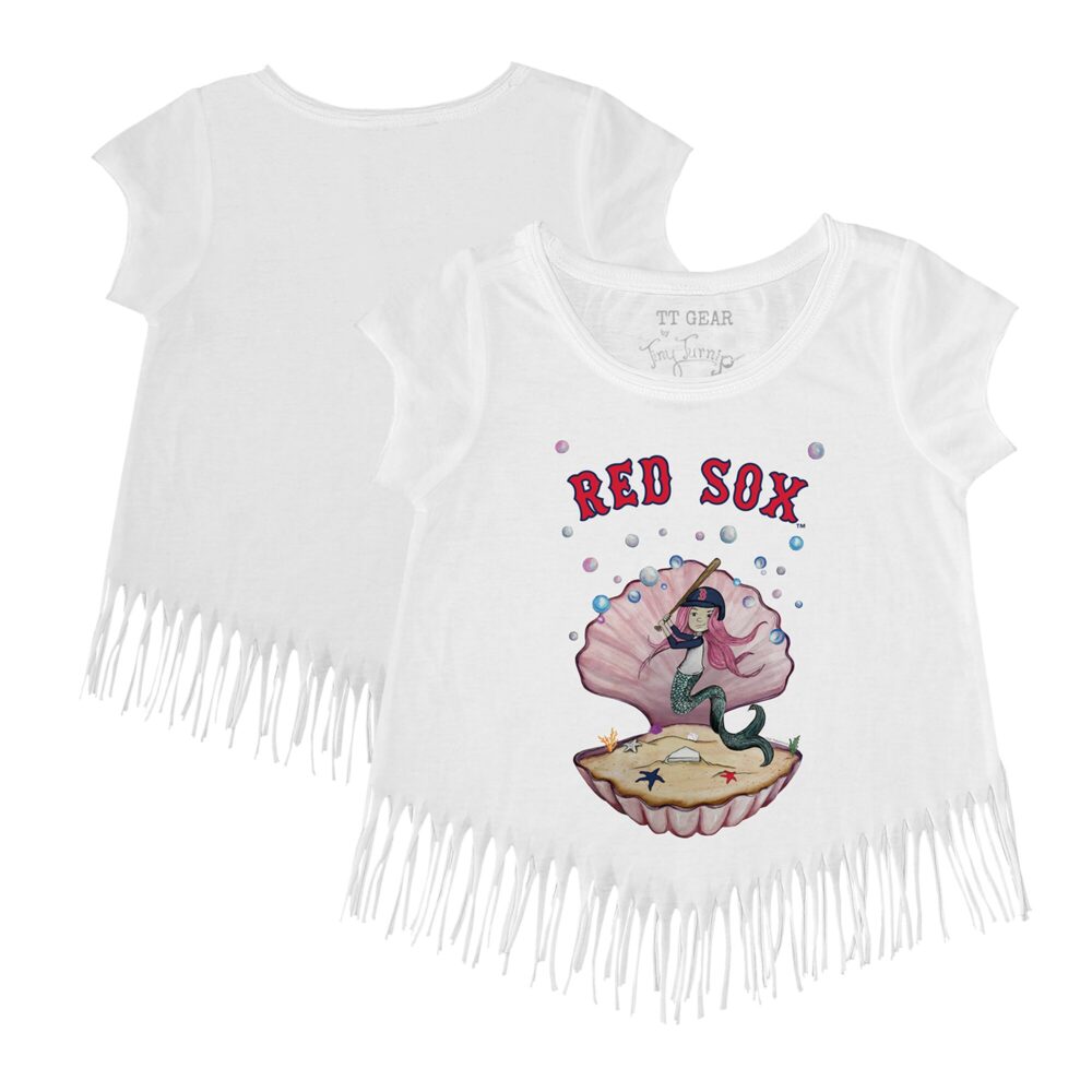 Girls Youth Boston Red Sox Tiny Turnip White Mermaid Fringe T-Shirt