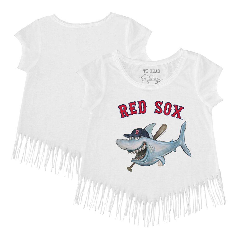 Girls Youth Boston Red Sox Tiny Turnip White Shark Fringe T-Shirt