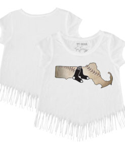 Girls Youth Boston Red Sox Tiny Turnip White State Outline Fringe T-Shirt