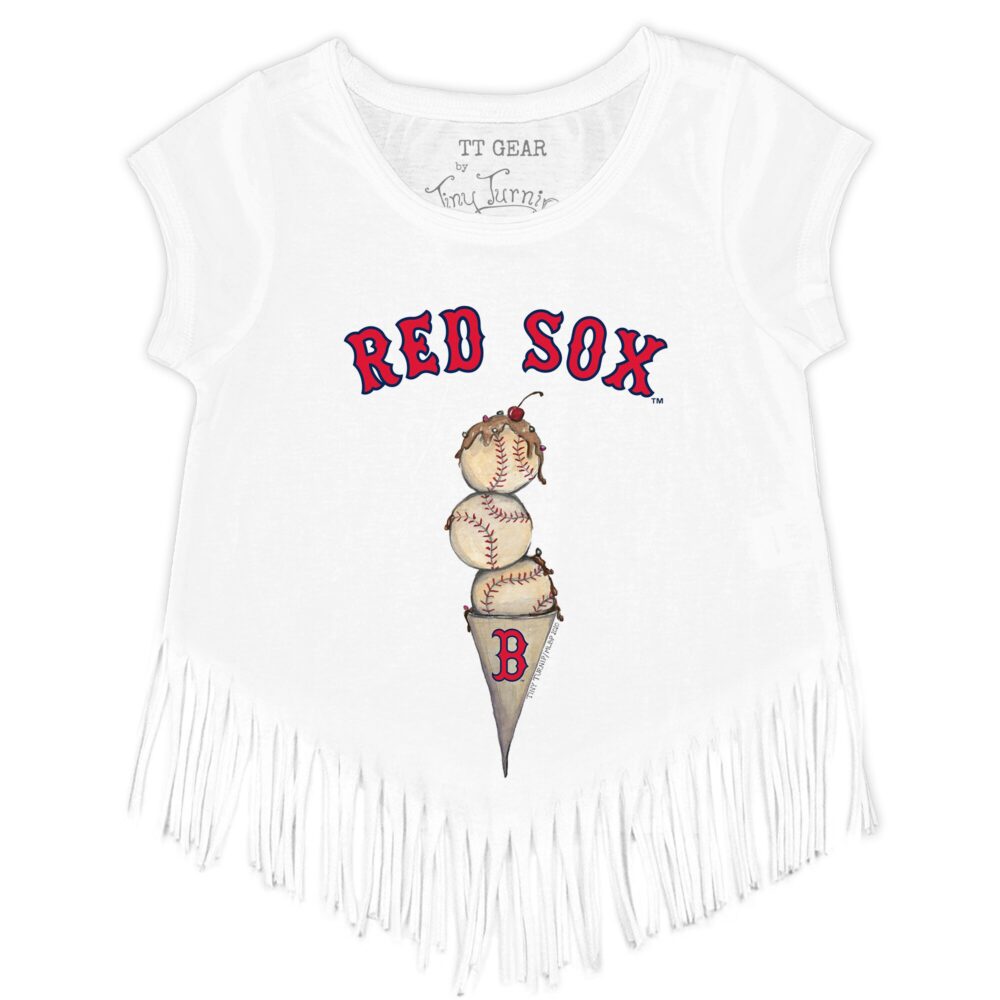 Girls Youth Boston Red Sox Tiny Turnip White Triple Scoop Fringe T-Shirt