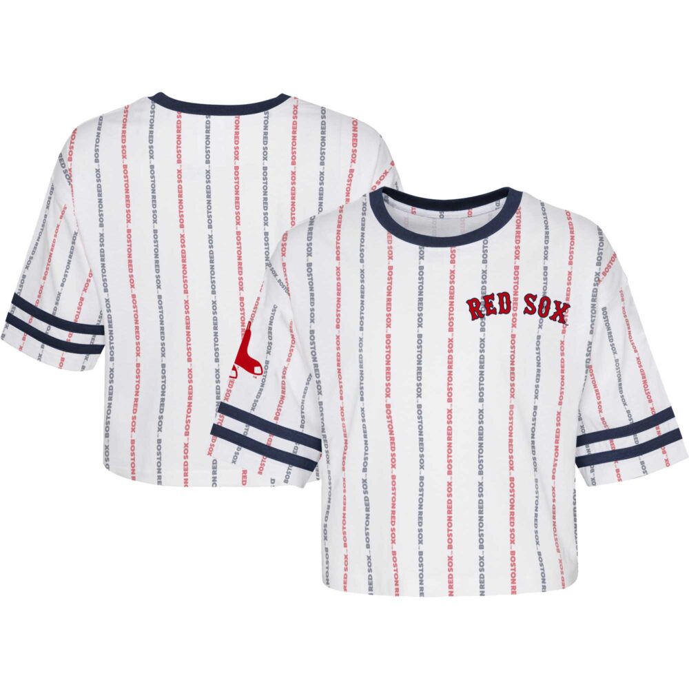Girls Youth Boston Red Sox White Ball Striped T-Shirt