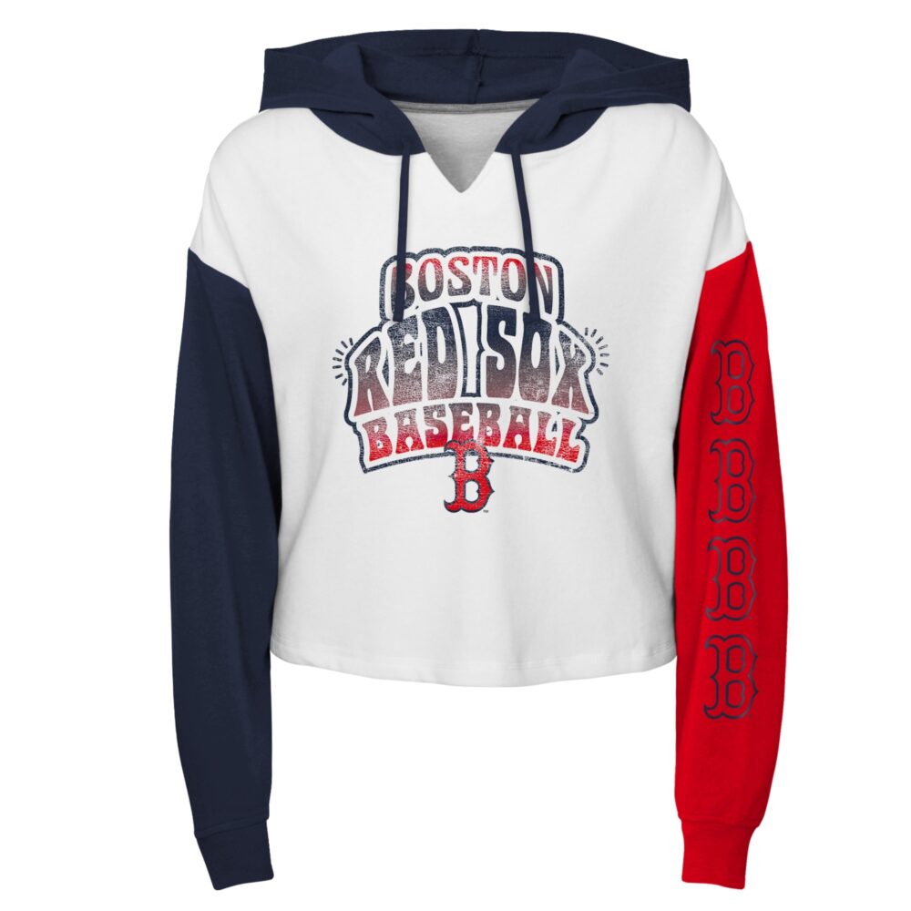 Girls Youth Boston Red Sox White Color Run Cropped Hooded Sweatshirt
