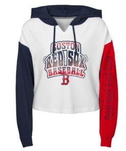 Girls Youth Boston Red Sox White Color Run Cropped Hooded Sweatshirt