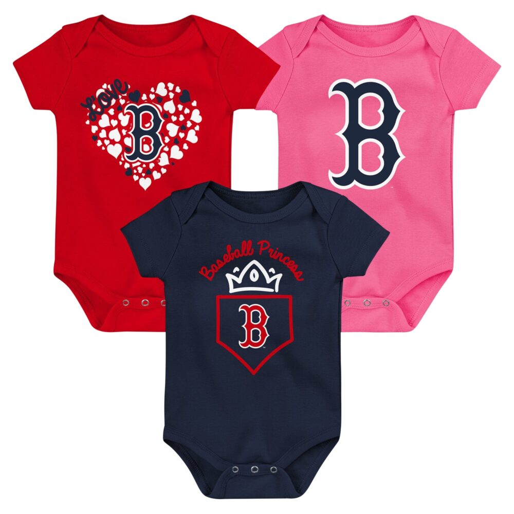 Infant Boston Red Sox  Branded Navy/Red/Pink Three-Pack Home Run Bodysuit Set