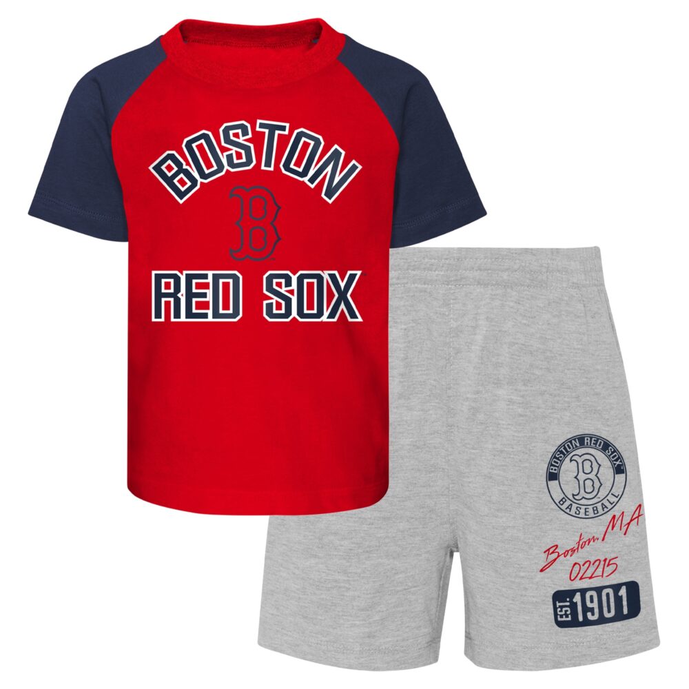 Infant Boston Red Sox Red/Heather Gray Ground Out Baller Raglan T-Shirt and Shorts Set
