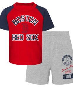 Infant Boston Red Sox Red/Heather Gray Ground Out Baller Raglan T-Shirt and Shorts Set