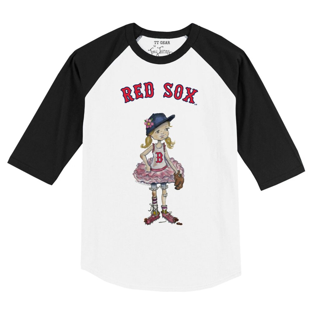Infant Boston Red Sox Tiny Turnip White/Black Babes Raglan 3/4 Sleeve T-Shirt
