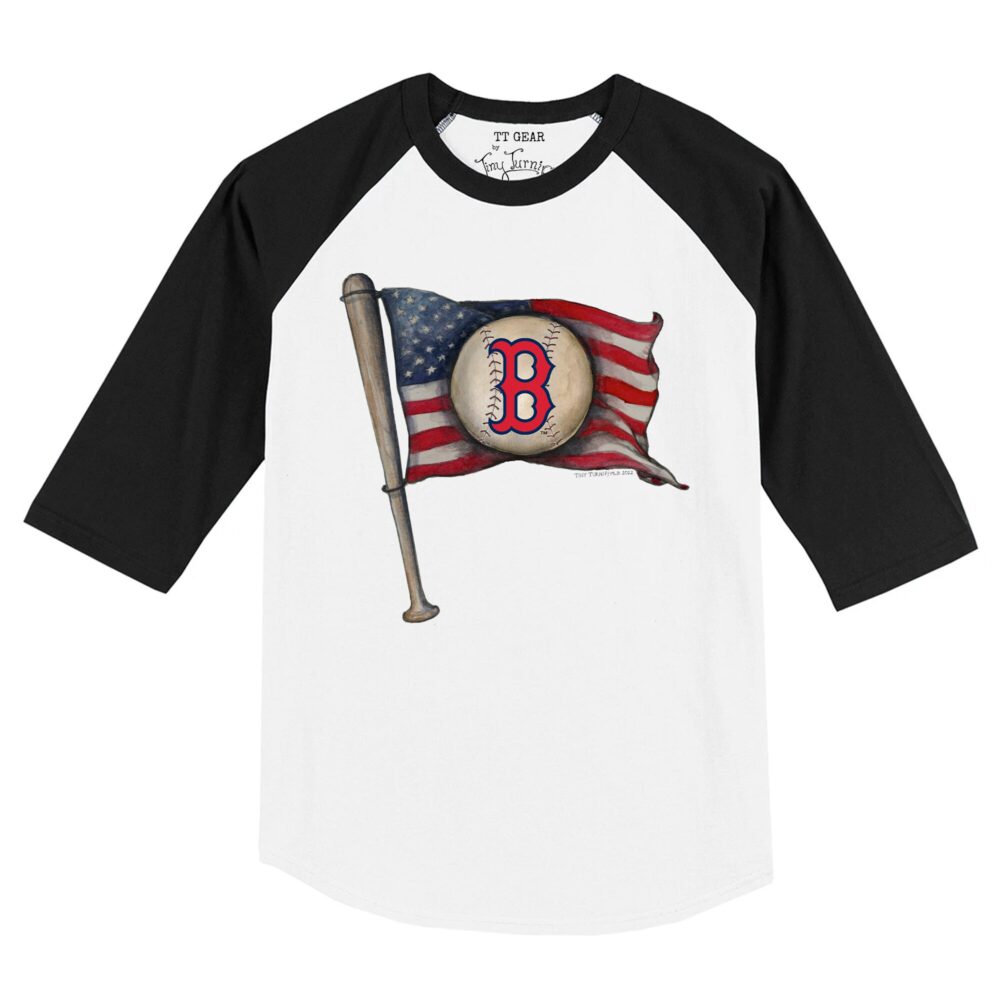 Infant Boston Red Sox Tiny Turnip White/Black Baseball Flag Raglan 3/4 Sleeve T-Shirt